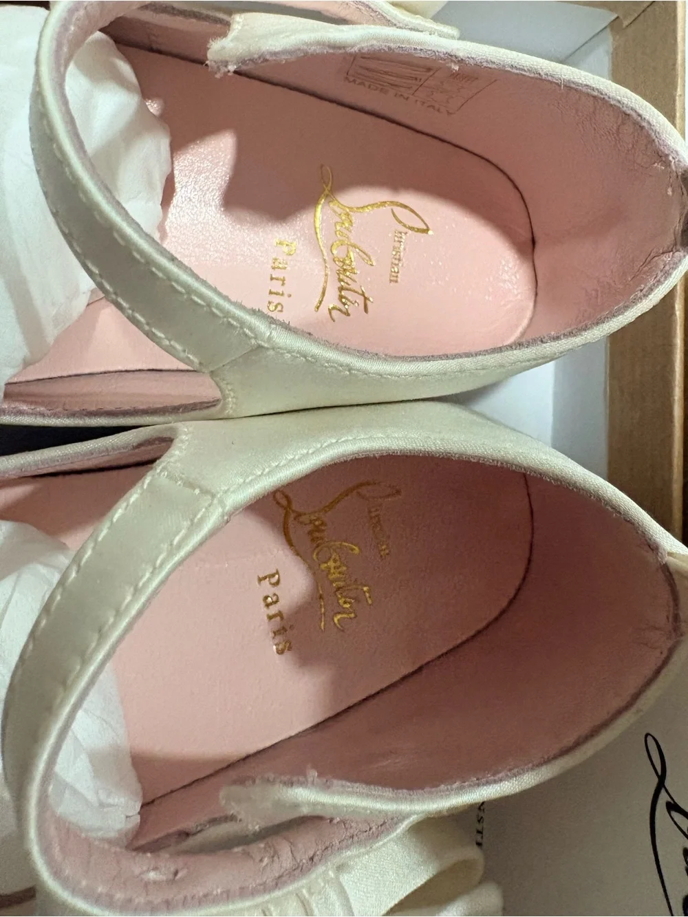Christian Louboutin Cream Satin Mary Jane Girls' Shoes with Pink Insole and Bow